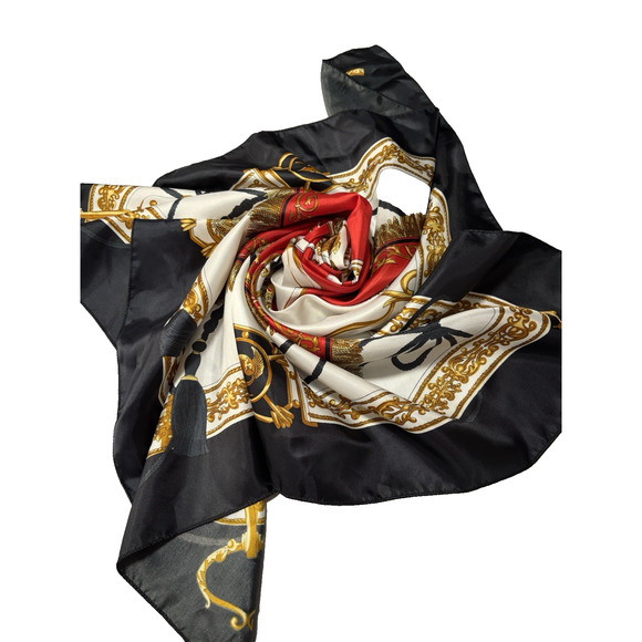 Vintage Square Scarf Equestrian Red Gold Medallions BOHO Renaissance Royalcore - Picture 3 of 5